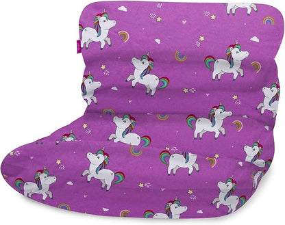 Posh Creations Structured Comfy Bean Bag Chair for Gaming, Reading, and Watching TV, Laguna Lounger, Canvas - Unicorn and Rainbows on Purple, Canvas Rainbow Unicorns