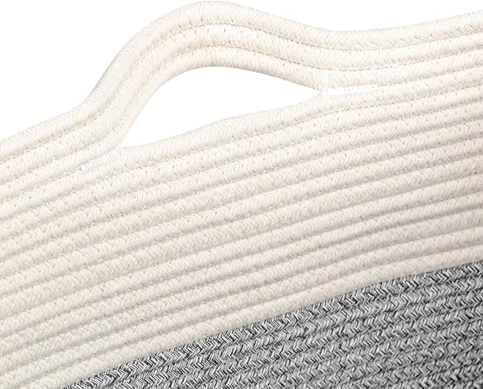 Large Cotton Tall Rectangle Small Laundry hamper Dog Toy Storage Baskets Woven Basket Bins Foldable Medium With Handle Toys and Fabric Storing Storage Silver Gray 2 Pack