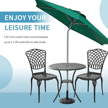 Black Cast Aluminum Bistro Set 3 Piece Outdoor,Small Patio Table and Chairs with Umbrella Hole,Outdoor Bistro Set for Front Porch Set Woven Patio Set for Garden,Yard(Black)