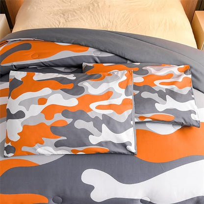Meeting Story Kids Camo Bedding Set, Army Camouflage Bedding Twin Comforter Set for Boys Girls Teens Bedroom Decoration, 3Pcs (Orange, Twin)
