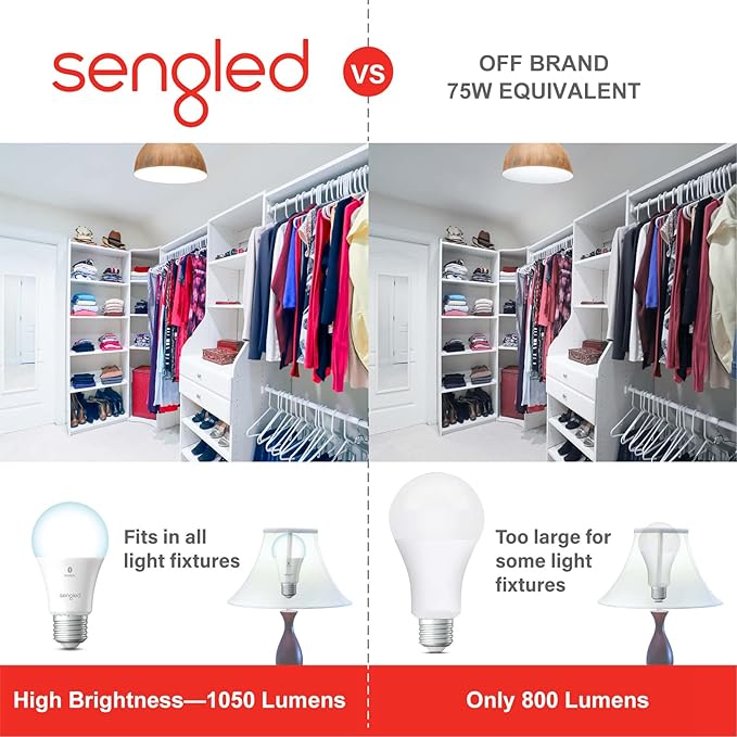 Sengled Alexa Light Bulbs, 75W Equivalent, S1 Auto Pairing with Alexa Devices, Smart Light Bulb that Work with Alexa, Bluetooth Mesh Smart Home Lighting, ‎Daylight 5000K, No Hub Required, 4-Pack