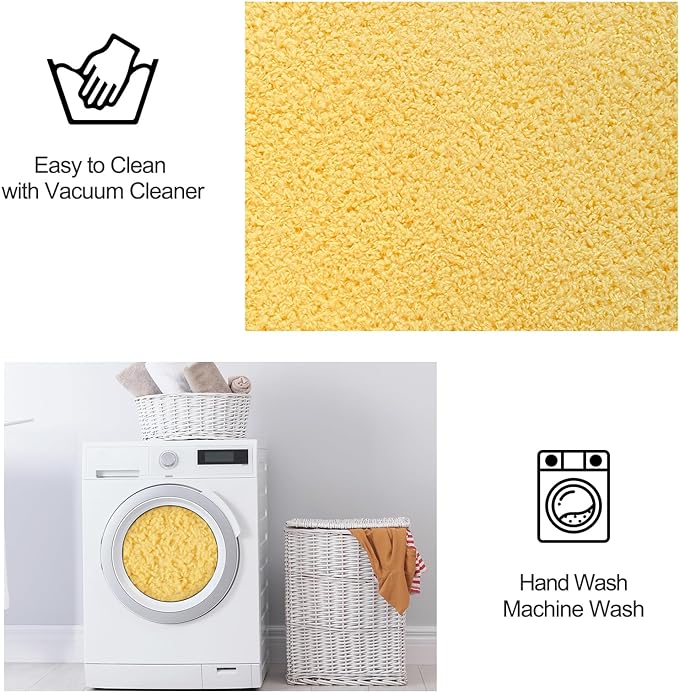 Area Rugs for Bedroom Living Room, 4x6 Yellow Super Soft Comfy Thickened Memory-Foam Indoor Carpets, Modern Aesthetic Minimalist Carpet for Boys Girls Adults Apartment Nursery Home Décor