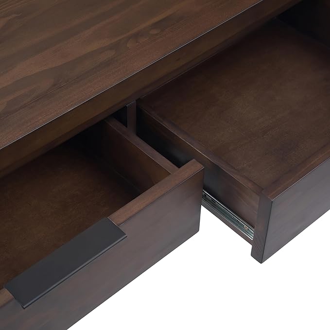 SIMPLIHOME Hollander SOLID WOOD 60 inch Wide Wide Console Sofa Entryway Table in Warm Walnut Brown with Storage, 3 Drawers , for the Living Room, Entryway and Bedroom