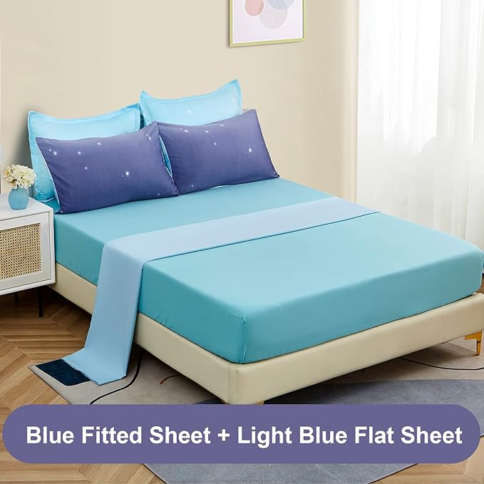 Girls Comforter Set Twin Size 6 Pieces Bed in A Bag Colorful Ombre Blue Purple Rainbow Bedding Set for Kids Teen (1 Comforter, 1 Flat Sheet, 1 Fitted Sheet, 1 Pillow sham, 2 Pillowcases)