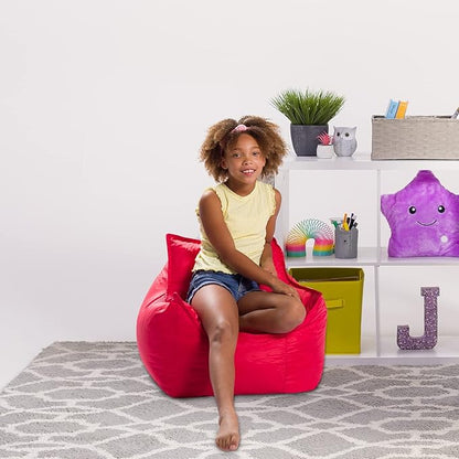Posh Creations Bean Bag Chair Structured Comfy Seat Use for Gaming, Reading and Watching TV, Newport, Red
