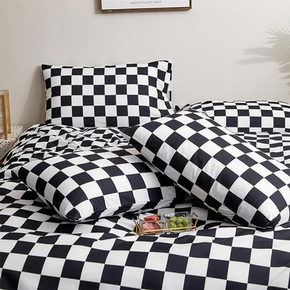 Black White Grid Comforter Set Cal King Black Plaid Bedding Set Women Black and White Checkered Bed Comforter Set Breathable Blanket Set Men Durable Bedding Comforter Set