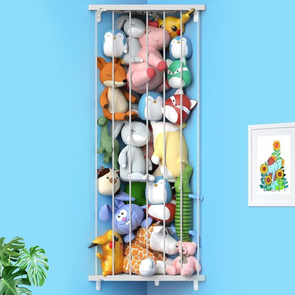 Stuffed Animal Storage Toy Organizer: Corner Stuff Animals Holder for Wall with Adjustable Length - Kids Plush Toys Storage for Nursery Playroom Bedroom Kids Room(Gray)