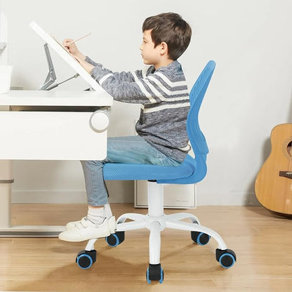 FurnitureR Desk Chair Small Study Chairs Armless for Child Kids Teens, Swivel Rolling Lightweight Task Chair with Wheels and Mesh Padded Cushion, Blue