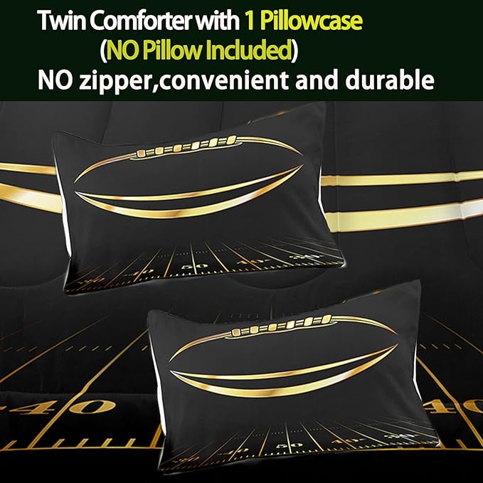 Bodhi Black and Gold Football Comforter Set Full for Boys Kids Sport Comforter Football Bedding Set American Football Comforter with Pillowcase,Soft Football Quilt,Full Size