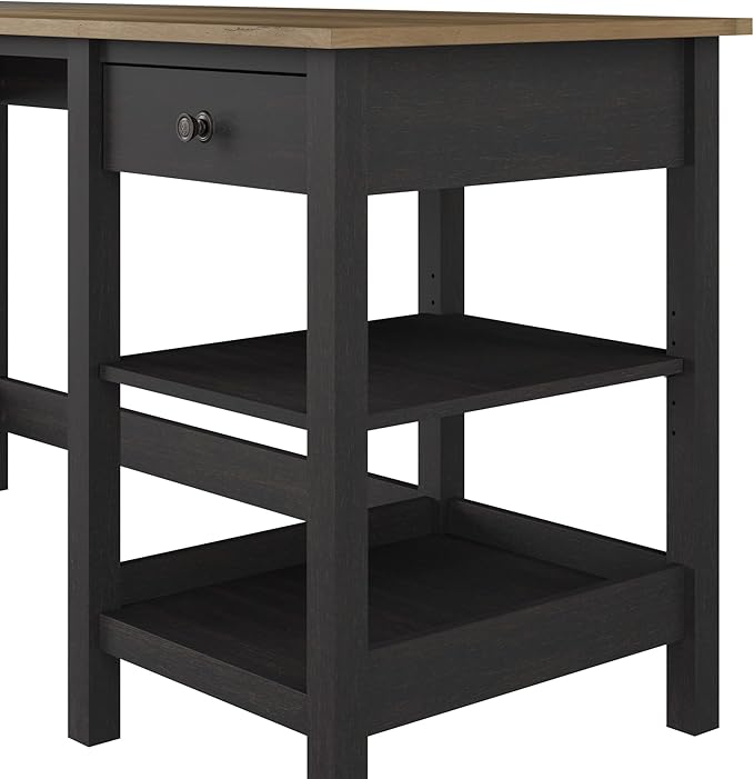 Bush Furniture Mayfield 54W Computer Desk with Shelves in Vintage Black and Reclaimed Pine| Table and Storage for Home Office Workspace