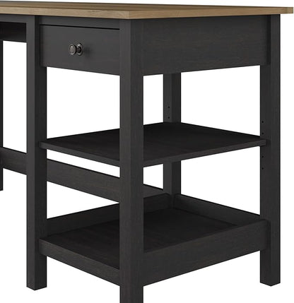 Bush Furniture Mayfield 54W Computer Desk with Shelves in Vintage Black and Reclaimed Pine| Table and Storage for Home Office Workspace