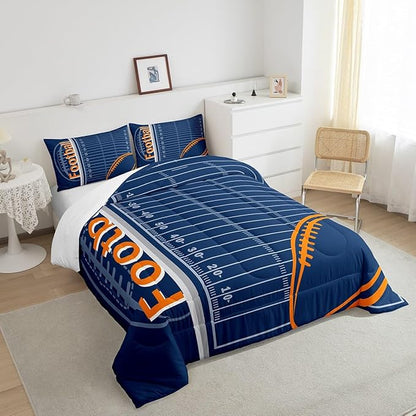 Feelyou Football Bedding Set Twin Size Rugby Sports Comforter Set for Kids Boys Girls Decor Soccer Ball Game Comforter Microfiber American Football Duvet Set Bedroom Quilt Set