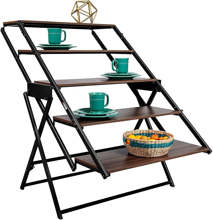 Origami modern 2 in 1 shelf to table Style, Organizer Deco Rack magically turn to a table/desk in a second, fully assembled, patent pending, Black/walnut (STT-WLN)