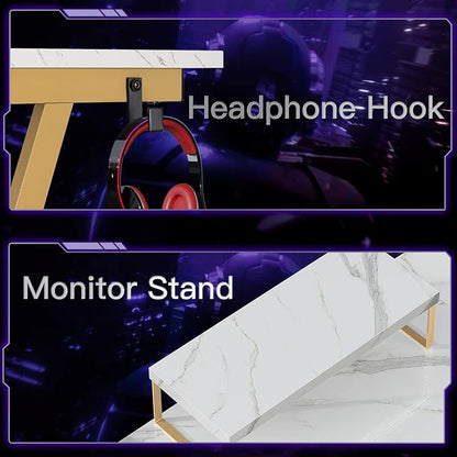 Casaottima L Shaped Gaming Desk, Home Office Desk with Round Corner, Computer Desk with Large Monitor Stand Desk Workstation