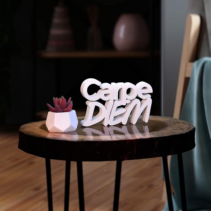 Carpe Diem White Showpiece Home Decor Items Living Room Decoration Items Center Table Décor Book Shelf Décor Birthday Gift Items (7 X 4.49 inch) Engineered Wood