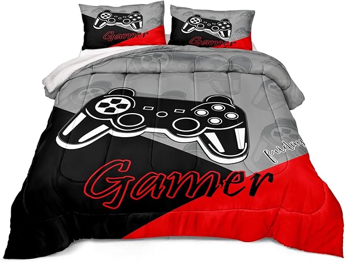 Gaming Comforter for Boys Teen Game Contoller Bedding Set for Kids Down Alternative Comforter for All Season Gamer Home Decor for Comforter Set Queen,1 Comforter 2 Pillowcases