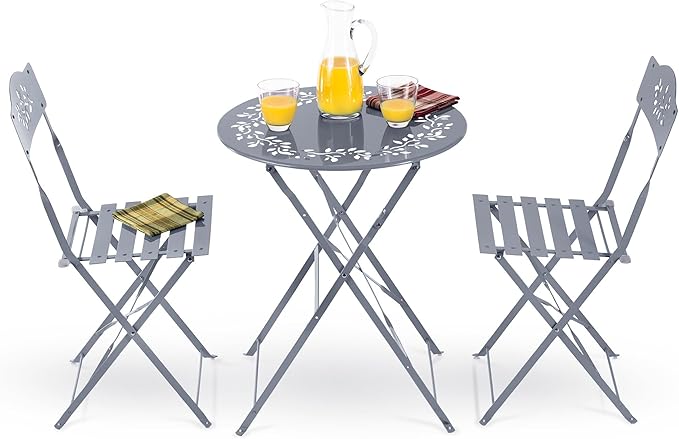 Alpine Corporation Folding Table and Chairs Patio Seating, Gray