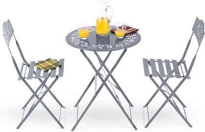 Alpine Corporation Folding Table and Chairs Patio Seating, Gray