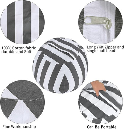 2 PCS Stuffed Animal Storage Bean Bag Chair Cover, Cotton Canvas Beanbag with Zipper for Organizing Kid's and Adults Room Vertical Stripe Grey 24"