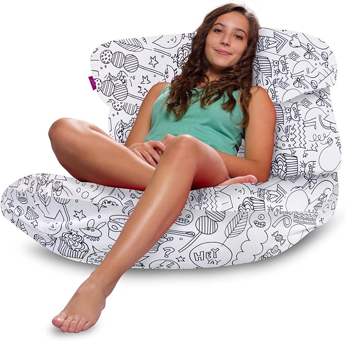 Posh Creations Structured Comfy Bean Bag Chair for Gaming, Reading, and Watching TV, Laguna Lounger, Canvas Coloring Fabric - Creatures