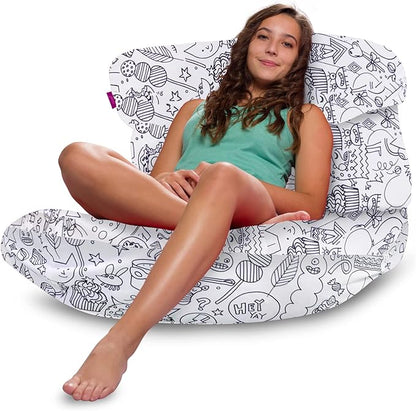Posh Creations Structured Comfy Bean Bag Chair for Gaming, Reading, and Watching TV, Laguna Lounger, Canvas Coloring Fabric - Creatures