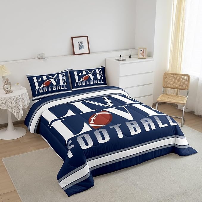 Rugby Sports Bedding Set Full Size Football Comforter Set for Kids Boys Girls Decor Soccer Ball Game Comforter Microfiber American Football Player Duvet Set Bedroom Quilt Set