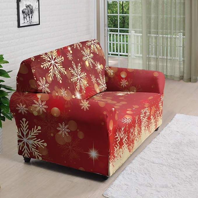 FKELYI Christmas Snow Sofa Slipcover Stretch Sofa Couch Cover for Living Room Non-Slip Furniture Protector Washable Sofa Slipcovers M