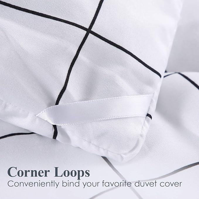 Andency White Grid Comforter Set Queen Size (90x90 Inch), 3 Pieces(1 Grid Comforter and 2 Pillowcases), Summer Lightweight Microfiber Down Alternative White Comforter with Black Lines
