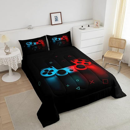 Erosebridal Boys Gamepad Comforter Set King,Play Gamer Bedding Set Kid Young Man Video Games Down for Teen Child Game Room Decor Black Classic Retro Gaming Quilt Duvet Set with Controller Button
