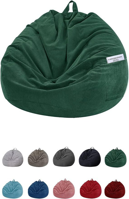 Stuffed Animal Storage Bean Bag Chair Cover (No Filler)for Kids and Adults.Soft Premium Corduroy Stuffable Beanbag for Organizing Children Plush Toys or Memory Foam Extra Large 300L (Green)