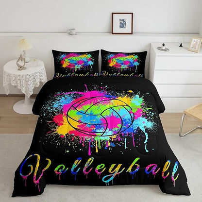 Feelyou Kids Volleyball Comforter Set Queen Size Sports Game Bedding Set for Boys Girls Teens Bedroom Decor Tie Dye Comforter Women Men Volleyball Player Duvet Set with 2 Pillow Case