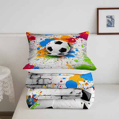 Feelyou Football Bedding Set Rugby Sports Comforter Set Soccer Ball Game Comforter for Boys Girls Teens Decor Gift for Football Lover Duvet Set King Size with 2 Pillow Case Boys