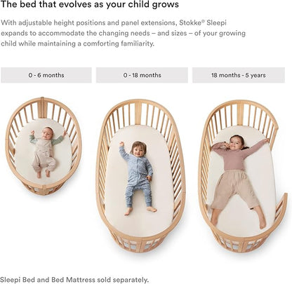 Stokke Sleepi Mini Bundle, White - includes Crib/Bed, Mattress & Drape Rod - Suitable for Ages 0-5 Years Old - Adjustable & Stylish
