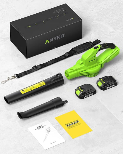 Leaf Blower Cordless with Battery and Charger - Anykit Electric Leaf Blower Battery Operated, Blower Cordless 20V 2 Speed Modes Handheld for Clearing Patio Driveway