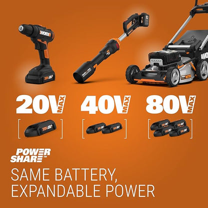 WORX 20V Cordless Jobsite Blower WX094L Compact Leaf Blower for Jobsite Garage Yards，2.0Ah Battery & Charger Included