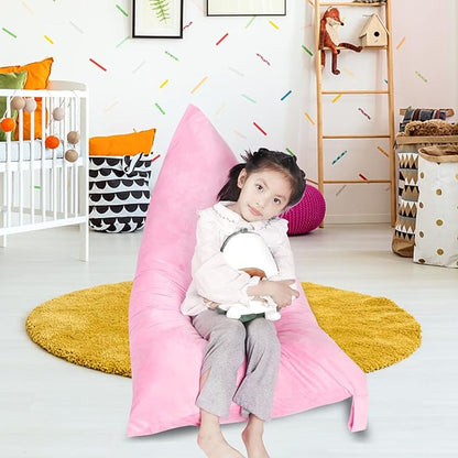 Stuffed Animal Storage Bean Bag Chair Cover, Velvet Pink Plush Toy Storage Stuff and Sit Seat Organizer for Kids/Teens/Adults, 52" x 31" Extra Large Triangle Floor Sofa, 200L/52Gal,Cover Only