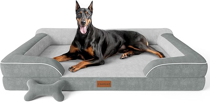 XXL Dog Bed for Large Dogs, Orthopedic Gel Memory Foam, Waterproof, 53" Dutch Velvet Sofa Bed, Light Gray