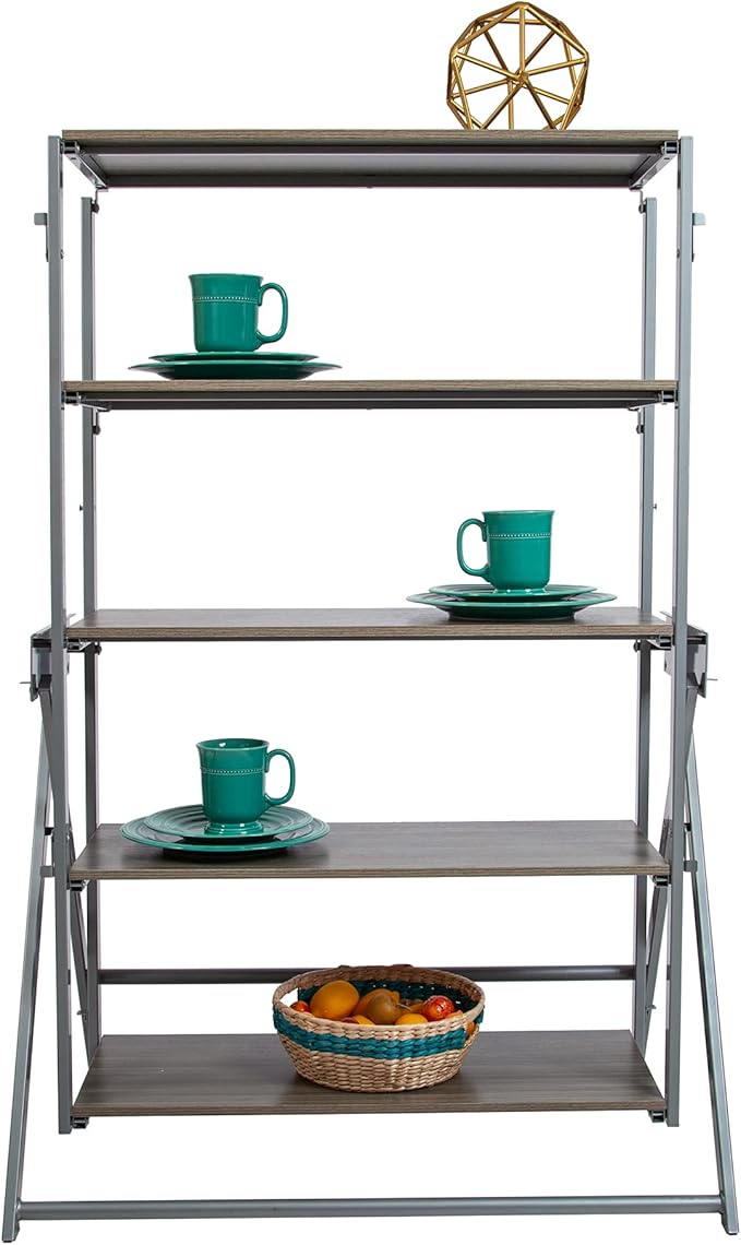 Origami Modern 2 in 1 Shelf to Table Style, Organizer Deco Rack Magically Turn to a Table/Desk in a Second,Fully Assembled, Platinum/Gray US Patent Pending (STT-PLAGRY)