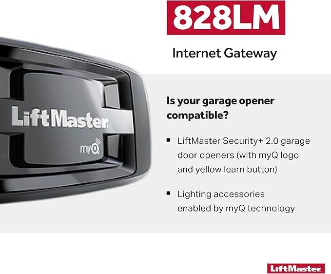 LiftMaster 828LM - Internet Gateway - Only Works with LiftMaster Security+ 2.0 Garage Door Openers - Smart Control for MyQ-Enabled Devices Including Garage Door Openers & Gate Operators