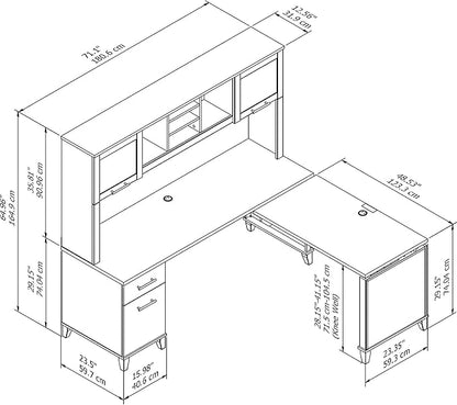 Bush Furniture Somerset 3 Position Sit to Stand L Shaped Desk with Hutch in Maple Cross Ergonomic Height Adjustable Standing Computer/Laptop Table for Home Office