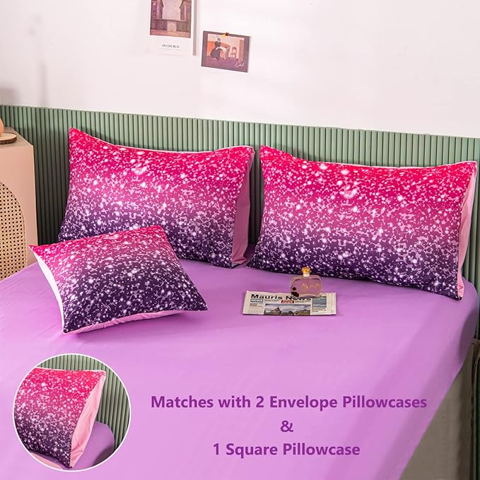 PERFEMET 6Pcs Queen Comforter Set with Sheets, Purple Glitter Tie Dye Girls Bedding Sets, Colorful Ombre Gradient Bed in A Bag, Soft Fluffy Teen Girl Bed Set for Bedroom Decor