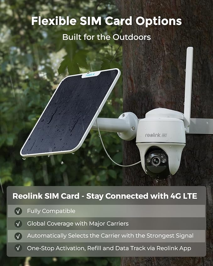 REOLINK 4K LTE Cellular Security Camera Wireless Outdoor, No WiFi, 3G/4G LTE, Solar Powered, SIM Card+32GB SD Card Included, Color Night Vision, Local/Cloud Storage, Go PT Ultra+SP, Updated Version