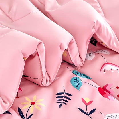 SLEEP ZONE Kids Twin Bedding Comforter Set - Super Cute & Soft Kids Bedding 5 Pieces Set with Comforter, Sheet, Pillowcase & Sham (Pink Flower)
