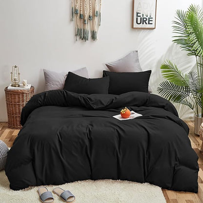 Black Comforter Twin Plain Black Bedding Set 3 Pieces Soft Black Comforter Set 1 Black Twin Comforter (68x90 inches) with 2 Pillowcases(20x26 inches)