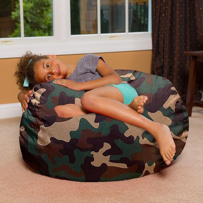 Posh Creations Bean Bag Chair for Kids, Teens, and Adults Includes Removable and Machine Washable Cover, Soft Nylon - Camo Green, 38in - Large