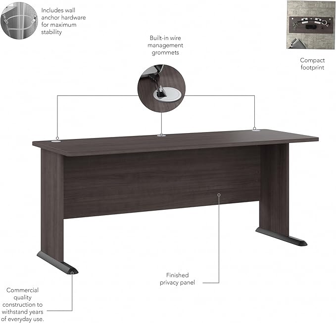 Bush Business Furniture Studio A Computer Desk, 6 Foot Gaming and Work Table for Home or Professional Office, 72W, Storm Gray