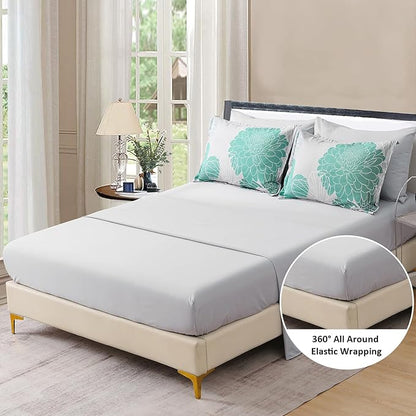 Yiran Grey Aqua Floral King Comforter Set Bed in a Bag Soft Microfiber Comforter Bedding Set 103"×90",7 Pieces (1 Comforter,2 Pillowcases,2 Pillow Shams,1 Flat Sheet,1 Fitted Sheet)