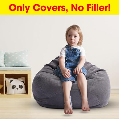 2 Pcs Bean Bag Cover Stuffed Animal Storage Bean Bag Chair Cover Soft Corduroy Stuffed Animal Bean Bag Storage for Kids Adults Indoor Bedroom Organizing Plush Toys(Dark Grey, 150L)
