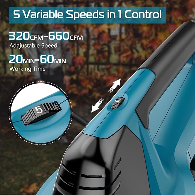 Leaf Blower Cordless with Battery and Charger, 21V Brushless 8000mAh 5 Speeds Adjustable Cordless Battery Powered Blower for Lawn Care, Electric Leaf Blower Cordless with 2 Batteries Cordless Blower