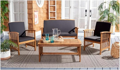 SAFAVIEH Outdoor Collection Rocklin Natural/ Black Cushion 4-Piece Conversation Patio Set